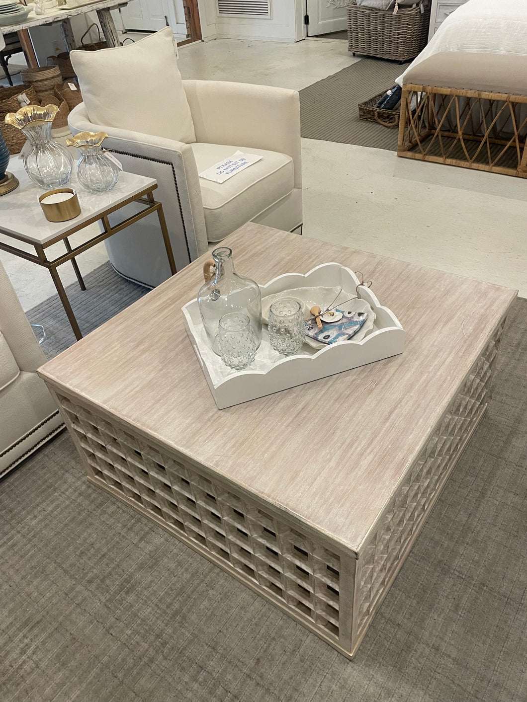 Square Cube Whitewash Coffee Table