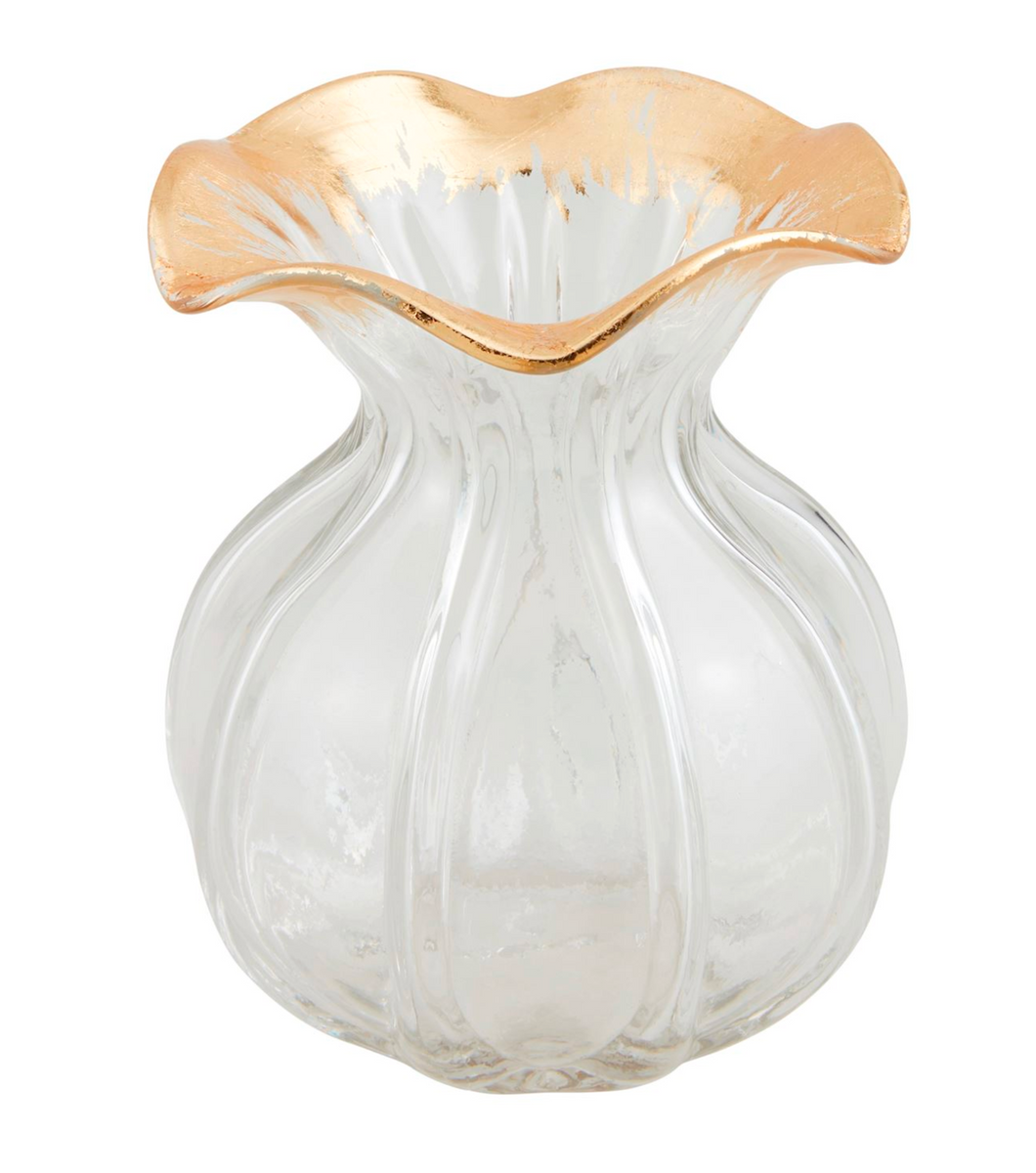 Ruffled Gold Glass Vase